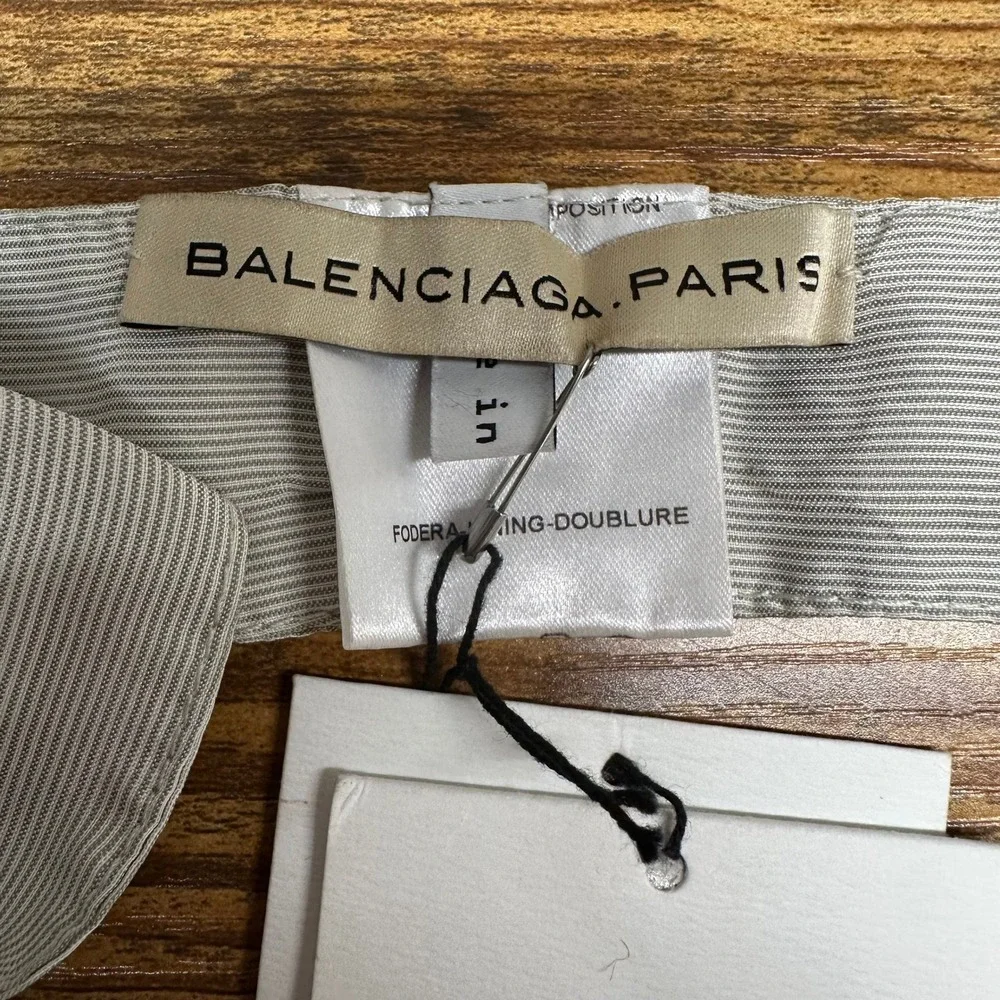 New Balenciaga Paris Gray Pinstripe 100% Silk Tie Belt Scarf Made in‎ Italy NWT